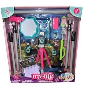 My Life As Vlogger Play Set for 18" Doll 20-Pieces (Pink) Camera Laptop  Tripod